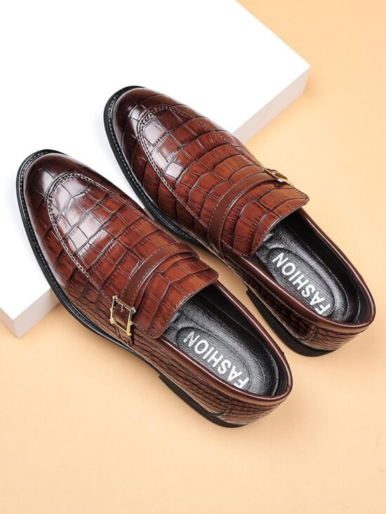 Vintage Crocodile Print Slip-On Dress Shoes for Men | Leather Loafers, Business main image 6